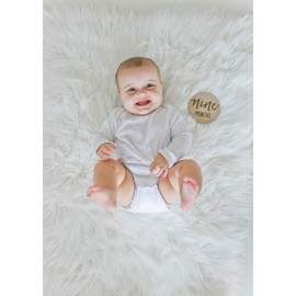 Kate & Milo Circle Prop, Round Hat Box, Monthly Milestone Marker Discs - Classic Cursive Script Wooden Discs with Reversible Photo Props for Baby Announcements