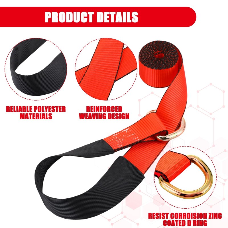 Wowangce 8Pack 2'' X 8ft Tow Truck Straps Lasso Wheel