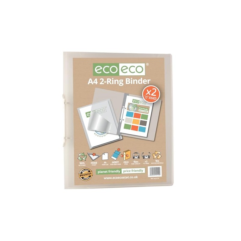 eco-eco A4 95% Recycled Presentation 22mm Spine 2 Ring Binder