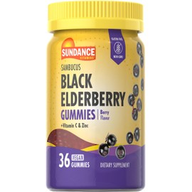 Black Elderberry Gummies | 36 Count | with Vitamin C and Zinc | Berry Flavor | Vegan, Non-GMO, and Gluten Free Supplement | by Sundance