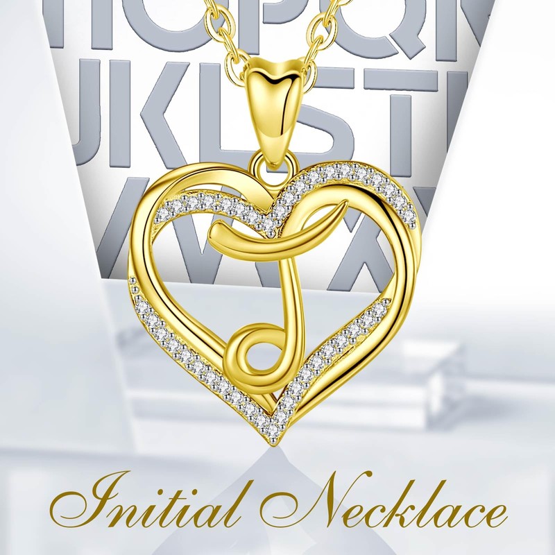 INFUSEU Initial Necklace for Women Lady, Heart Letter J Cubic