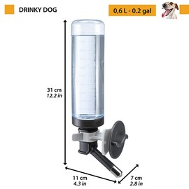 Ferplast Universal drinker water dispenser for dog carriers DRINKY DOG Drinking fountain 0.6 litres of water for dogs, Sturdy plastic, non-toxic and recyclable, Graduated markings on the outside, 7 x 11 x h 31 cm