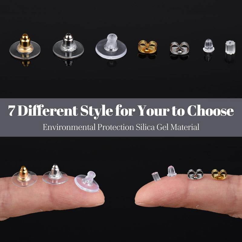 7 Styles Silicone Earring Backs Replacements for Studs/Droopy Ears/Heavy Earring,550Pcs