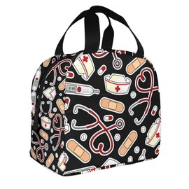 ZBDSKLEX Nurse Theme Lunch Bag for Women Insulated Tote Bag Reusable Cooler Lunch Box for Work Picnic Travel, One Size