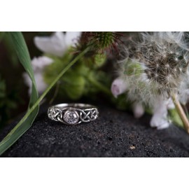 Celtic TÂMIA Women's Ring 6 mm Diamond Crystal Bohemia Friendship Ring 925 Sterling Silver, Sterling Silver, Cubic Zirconia