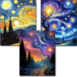 OFRKE Kits de pintura de diamante para adultos, paquete de 3 piezas de arte abstracto de diamante para principiantes, pintura redonda de diamante 5D completa con diamantes, imágenes de gemas de arte
