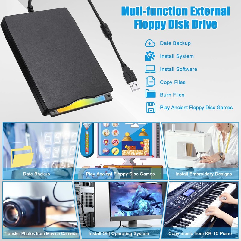 GeluEla USB Floppy Disk Drive, 3.5 Inch Floppy Disk Reader,