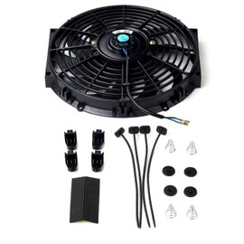 12" 12V Universal Electric Radiator Cooling Fan & Thermostat Switch Kit Black