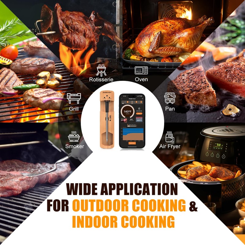 Smart Bluetooth Meat Thermometer, 330ft Rang Cooking Thermometer, Wireless Thermometer