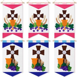 Smoothnovelty 6 Sets First Communion Banner Kit for Boys Girls, 9 x 12 Inch Felt 1st Holy Communion Banner DIY Gate Cross Grape Craft Catholic Christian Church Sunday School Pew Decoration (Boy, Girl)