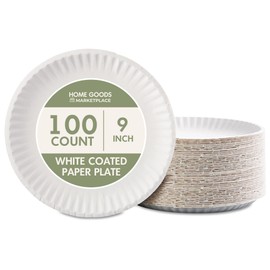 HOME GOODS MARKETPLACE 9-Inch Coated Heavy Duty Paper Plates – 100 Count | Durable, Soak-Proof Disposable Plates for Parties, BBQs, Camping, & Everyday Meals | Grease-Resistant, Microwave Safe