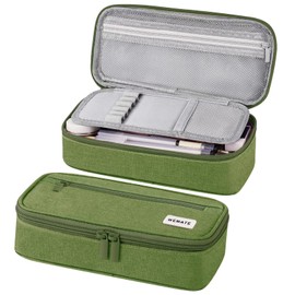 WEMATE Pencil Case, 5 Compartments, Large Capacity, Green