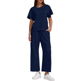 Women’s Air Layer Fabric Two Piece Set Stylish Crop Top & Wide Leg 3/4 Pants Lounge Matching Tracksuit