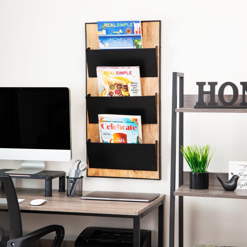 Mind Reader 3-Tier Wall-Mounted File Organizer, Wood and Metal Vertical