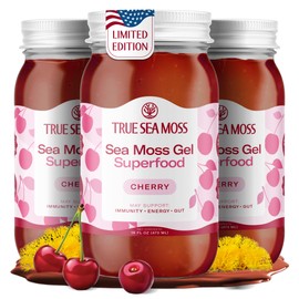 TrueSeaMoss Sea Moss Gel – Made in USA – Wildcrafted Seamoss, Fruits & Jarred Vegetables – Cherry, Pack of 3 (Labels may Vary)