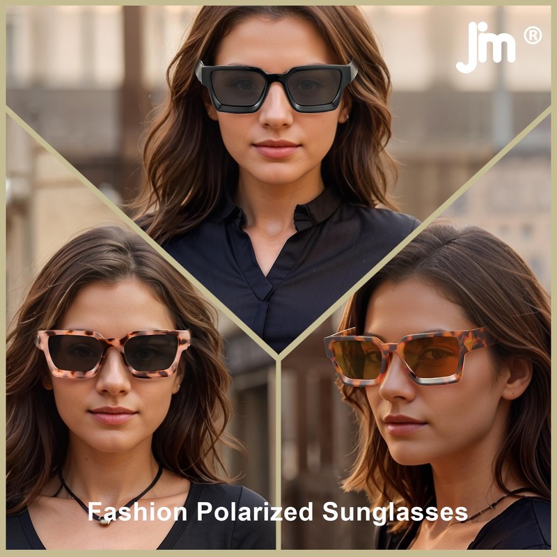 JM 3 Pack Trendy Square Sunglasses for Women Men Retro