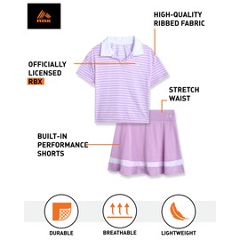 RBX Girls' Athletic Skirt Set - 2 Piece Lightweight Ribbed Polo Shirt and High Waist Skater Skort Set for Girls (Sizes: 7-12), Size 10/12, Taffy Batter