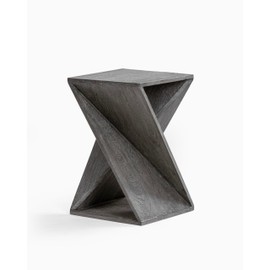 Albany Living Hand Made One-of-a-Kind Carved Mango Wood Twisted X Shape End Table, Distressed Grey