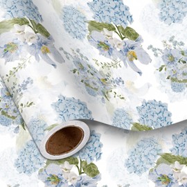 LeZakaa Floral Wrapping Paper Jumbo Roll, Blue Hydrangea Flowers Party Gift Wrap for Wedding, Bridal Shower, Baby Shower, Anniversary, Mother's Day, Birthday, 30 inches x 100 Feet