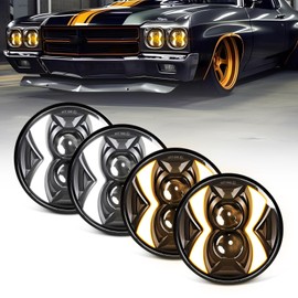 4PCS 5.75 inch LED Headlights, 5 3/4 500% Anti-Glare White and Yellow DRL 5.75" Round Projector Headlight Set IP68 Compatible with Chevelle Challenger Gran Torino (M002V-4PCS)