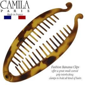 Camila Paris CP1272 4.5 inch French Banana Clip Hair Comb Classic Girls Updo Flexible Ponytail Holder Interlocking Banana Combs, Fashion Durable Styling Hair Accessories for Women, Made in France