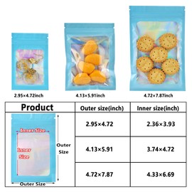 YOTOZU 100-Pack Holographic Resealable Bag Zipper Food Storage Aluminium Foil Mylar Smell Bag Plastic Flat Packaging Pouch for Party Favor Food Candy Jewelry Lip Gloss Optional Multi Color(Blue,4.7x7.8)