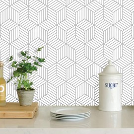 White and Silver Peel and Stick Wallpaper White Contact Paper 17.7”×118” Sliver Stripe Wallpaper Self Adhesive Removable Wallpaper Geometric Pattern Hexagon Wallpaper Shelf Drawer Liner Vinyl Film
