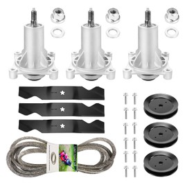 Deck Spindle Blade Belt Kit Includes (3) Spindle 187292 192870, (3) Spindle Pulleys 129861 153535 173436, (3) Blades 187256 187254, (1) Deck Belt 196103 for Husqvarna YTH2454 LGT2654 LGT2554 GTH 2654