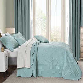 Blythease Oversized King Bedspread 138x122 Extra Wide, Paisley Pattern Design, Lightweight Bedding Cover, Reversible, 5 Piece, 100% Microfiber, California/Alaskan King, Seaglass