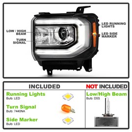 ACANII - For [HID/Xenon Model] 2016 2017 2018 GMC Sierra 1500 LED DRL Projector Headlight Headlamp Replacement - Driver