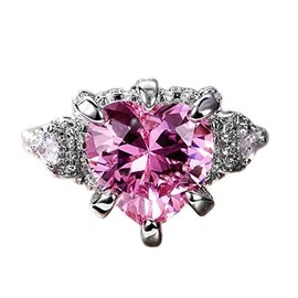 14K Gold Silver Plated Heart Shaped Pink Gemstone 5A+Cubic Zirconia Iced Shiny Promise Wedding Ring Women's Fashion Love Ring CZ Diamond Eternal Engagement Wedding Size 9