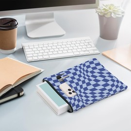 Wave Blue Plaid Book Lovers Gifts Book Sleeve Vintage Checkered Waterproof Book Cover Book Pouch Book Protector with Front Pocket Book Club Christmas Birthday Gifts for Women Girl Book Accessories