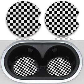 Cute Car Coasters for Cup Holders, 2 Pack Absorbent Universal Neoprene Car Coasters with Finger Slot, Auto Accessories for Women & Men,2.56"(Black/White)