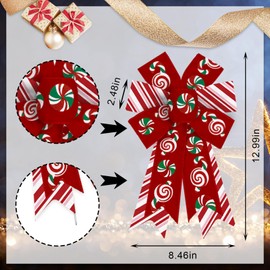 Estivaux 2 Pieces Christmas Bows for Wreath, Merry Christmas Wreath Bows Red Burlap Bows Xmas Candy Craft Bows Ornaments Winter Tree Bows for Front Door Christmas New Year Decorations