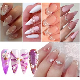 2 Boxes Nail Art Pearls Flatback Pearl - Gold Silver Nail Art Caviar Beads 3D Steel Metal Nail Charms Half Round Pearl Rhinestone Luxurious Design Nail Decoration DIY Crafts Jewelry Manicure Accessory