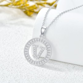 EUSJ 925 Silver Initial Necklaces for Women 14K White Gold Plated Round Alphabet Letter Pendant Necklace with Cubic Zirconia Chain Length 18+2 Inch Name Necklace for Women Teen Girls Gift, Sterling