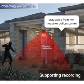 HULPPRE Solar Outdoor Motion Sensor Alarm-Dog Barking or Gunshot Sound,Support Recording&±Volume,130db Loud Noise Maker,3 Work Modes Strobe Light with USB,Say Goodbye to The Intruders