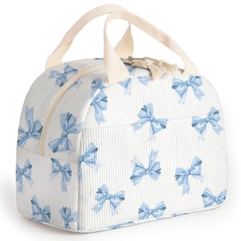Dawuyu Lunch Box for Women and Men,Insulated Corduroy Fabric Lunch Bags for Work,Leakproof Adults Cooler Tote Bag for Offices,Picnic,Travel,Outdoor (Blue Bow Tie)