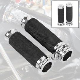 Unbranded Black + Chrome 1" Electronic Handle Grips For Harley Electra Road Street Glide