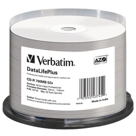Verbatim 43745 52x CD-R DataLifePlus Inkjet Professional - 50pk Spindle