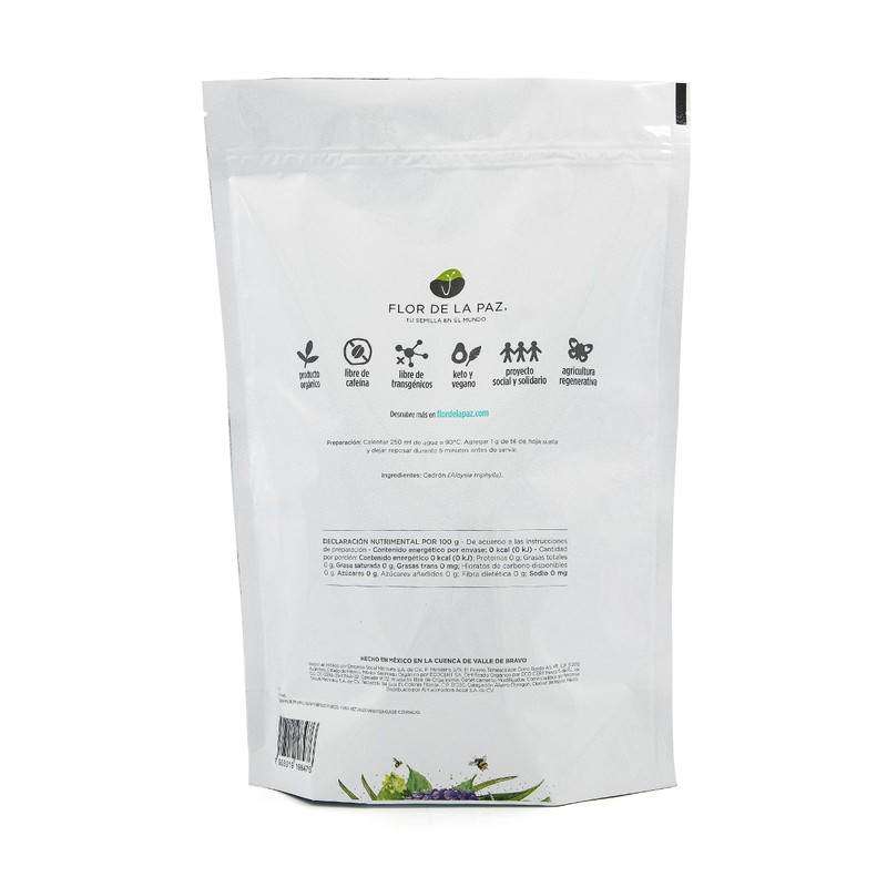 FLOR DE LA PAZ Bienestar, infusión herbal orgánica de cedrón,