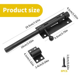 Luckwaii Heavy Duty Slide Gate Latch Bolt Safety Door Lock Bolt with Padlock Hole, 195MM Length Latch Lock SUS304 Stainless Steel Slide Bolts Lock with Screws for Bedroom Toilet (8 Inch Matte Black)