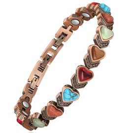 UtenoTureH Copper Bracelets for Women, Magnetic Bracelet with 3500 Gauss Magnets, Natural Turquoise & Colored Stones, Adjustable, Tools, Jewelry Gift
