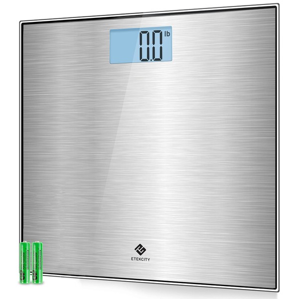 Etekcity Stainless Steel Digital Body Weight Bathroom Scale Step-On Technology Large Blue LCD Backlight Display, 400 Pounds , Grey, 12x12 Inch (Pack of 1)