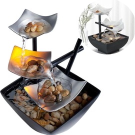 Fuente de Agua de Relajacin, Fuentes Decorativas para Interiores, Mini Cascada Iluminada con LED, Impermeable y Resistente, Piedras Naturales,...     