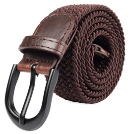 Mile High Life | Braided Stretch Elastic Belts | Pin Oval Solid Black Belt Buckle | PU Loop End Tip Men/Women/Junior(Brown, XX-Large)