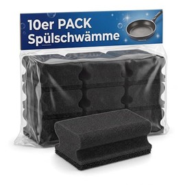 Washing Up Sponge Pack of 10, 9 x 7 x 4 cm, Cleaning Sponge, Black, Soft Side & Scouring Side, for Pots, Pans & Dishes, Kitchen Sponge, Cleaning Sponge, Scourer, Pot Sponge