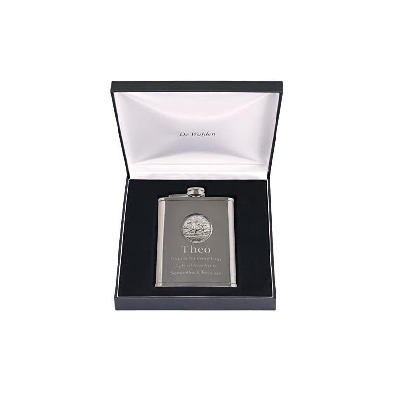 Brother Xmas Engraved 6oz Stainless Steel Hip Flask with Pewter