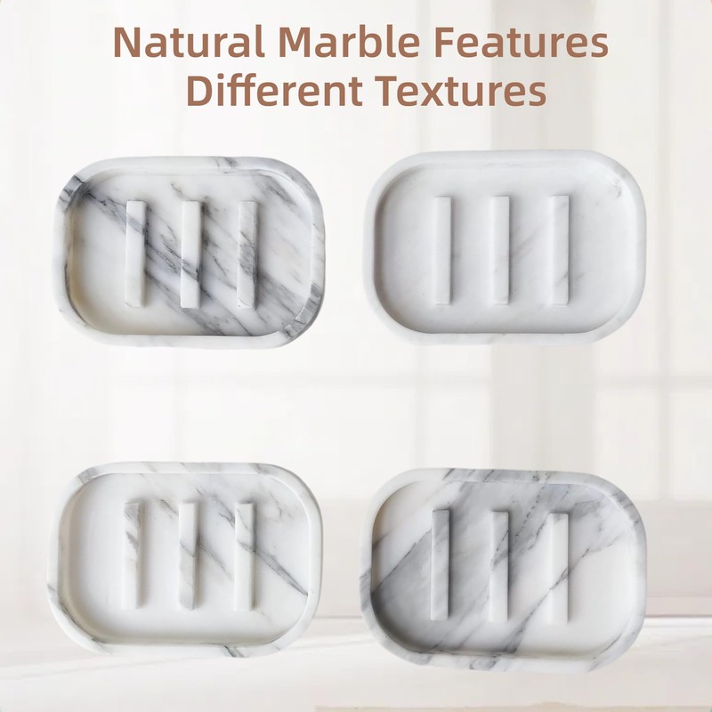 Jusmioke Natural Marble Soap Dish for Bathroom Shower Sink，Stone Soap