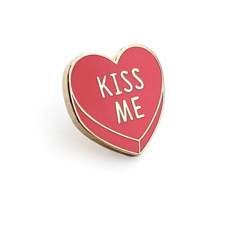 Pinsanity Cute 'Kiss Me' Pink Candy Heart Enamel Lapel Pin